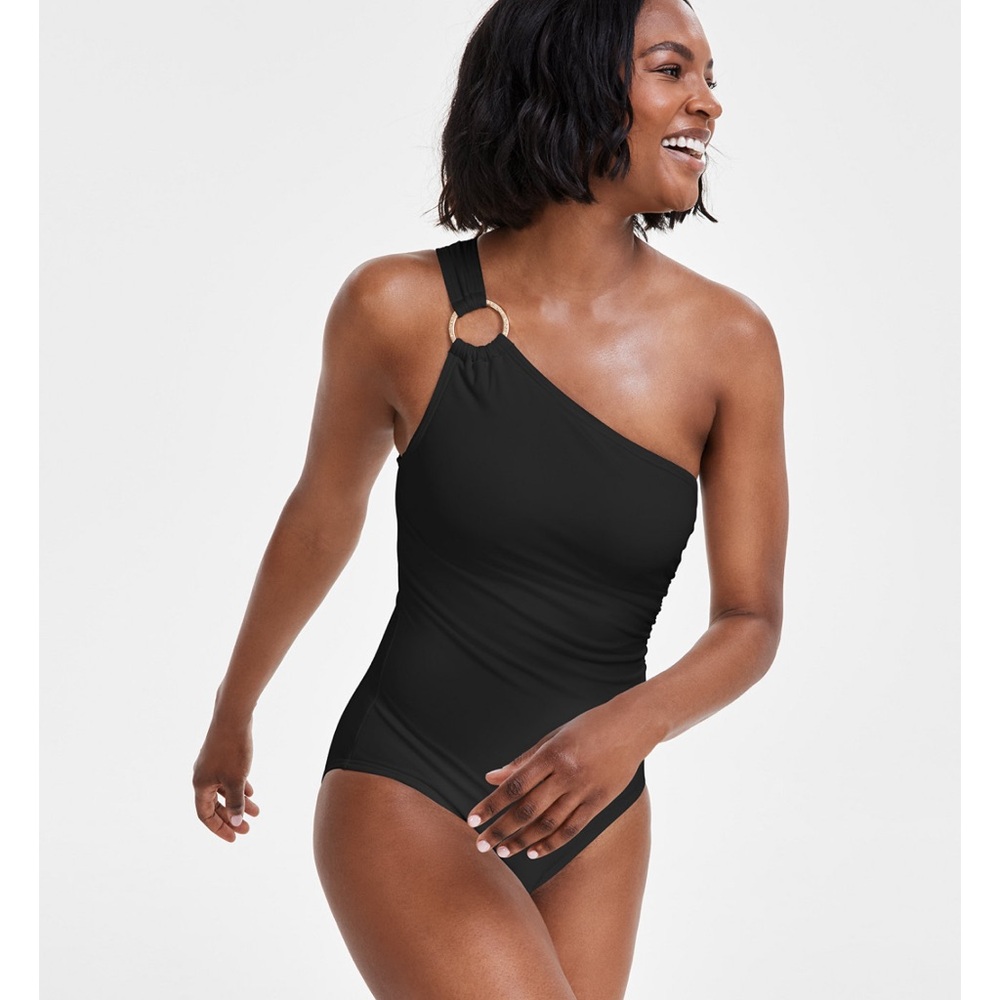 Michael Kors Embellished One Shoulder Underwire One Piece Swimsuit